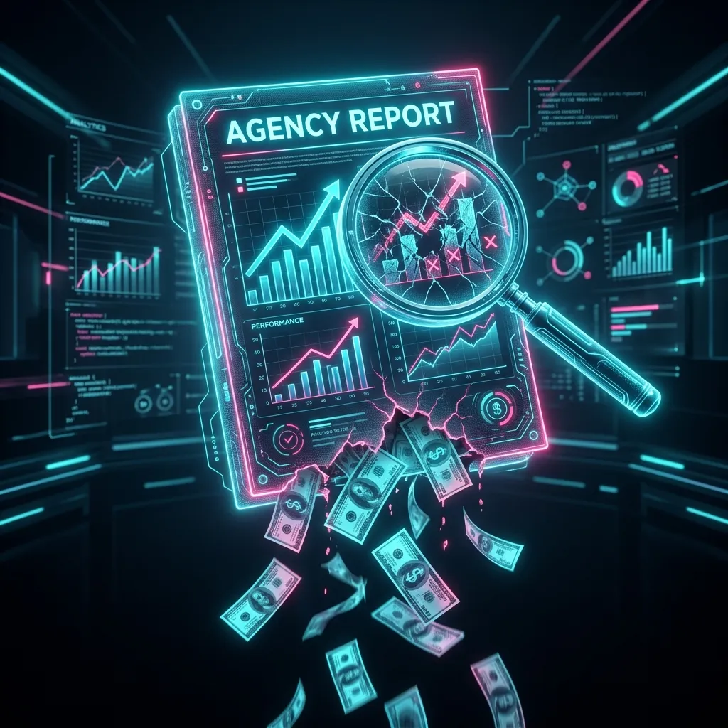 Conceptual 3D illustration of an agency report bleeding money